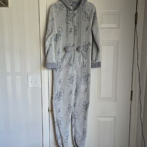 Harry Potter Hogwarts Cozy Gray Jumpsuit Pijamas Size Medium